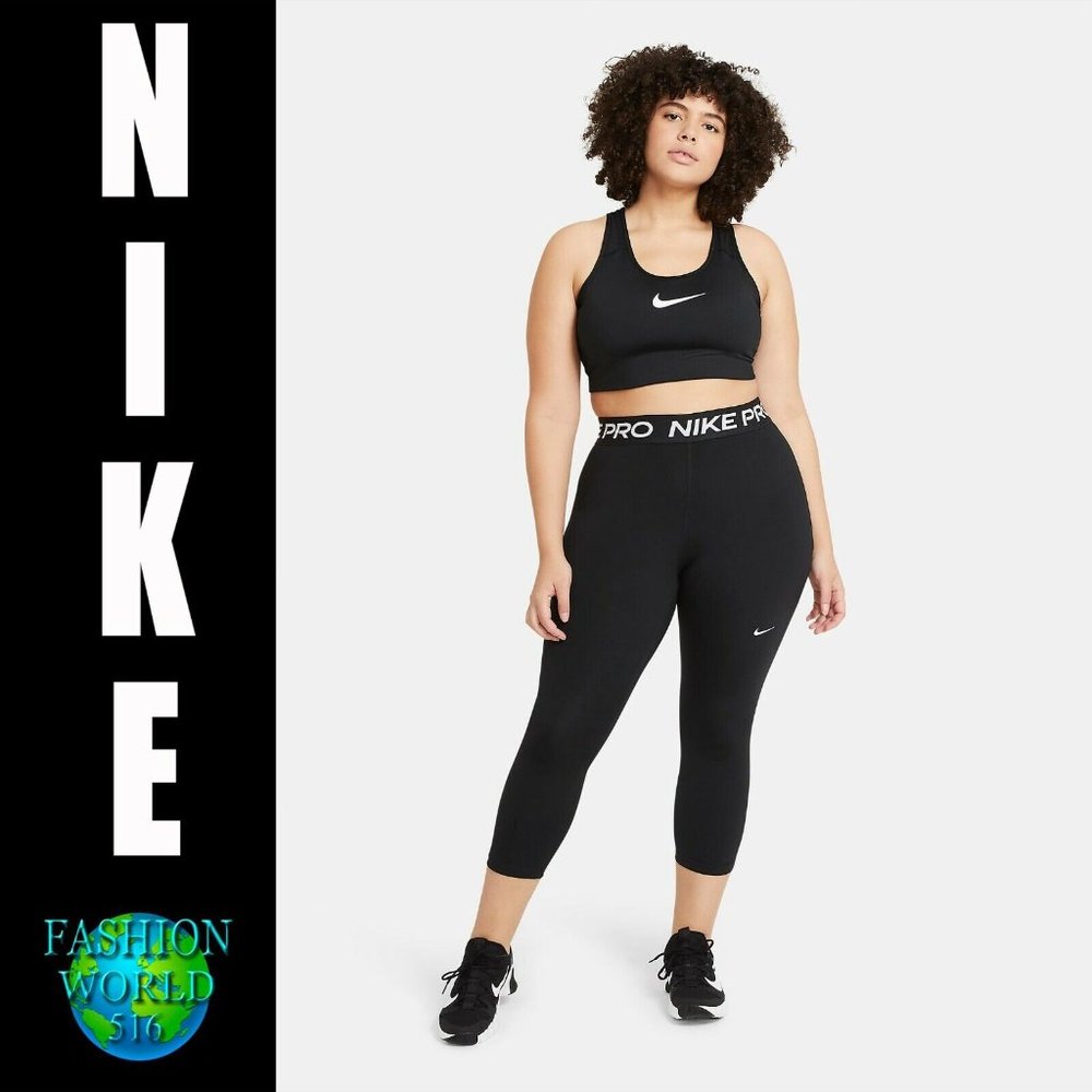 NWT Nike Pro Women's Mid-Rise Crop Leggings DC5393-013 Size 1X (Plus Size) Black
